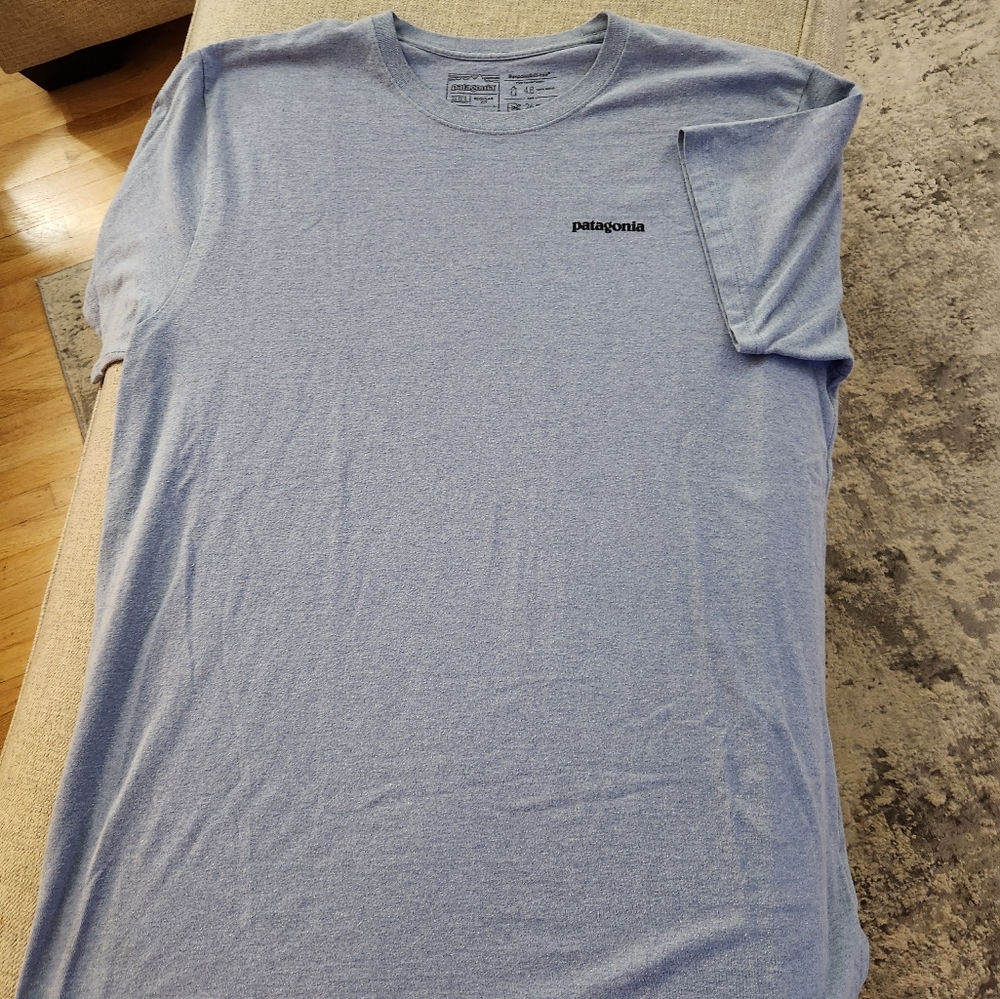 Patagonia Light Blue Short Sleeve Tee with Multicolor Fish Graphic - Picture 2 of 3